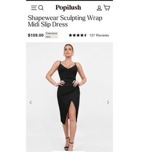 Poplush Shapewear Sculpting Wrap Midi Slip Dress Black Slimming Ruched Size XXL